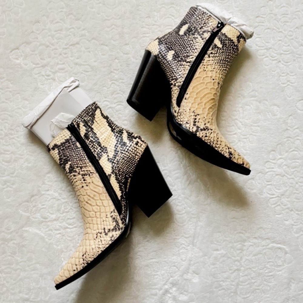 SOLD Jeffrey Campbell x Free People Flynn Leather Snakeskin Heeled Booties - Picture 5 of 7